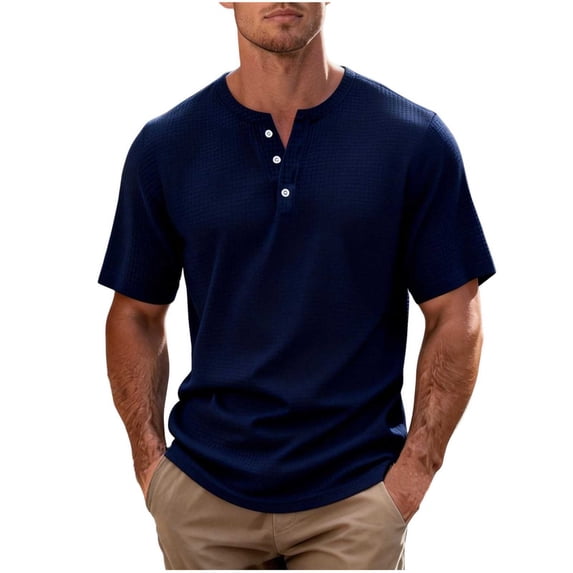 Mens Short Sleeve Henley Shirts Casual Button Waffle Knit T-Shirts Summer Classic Breathable Tee Shirts