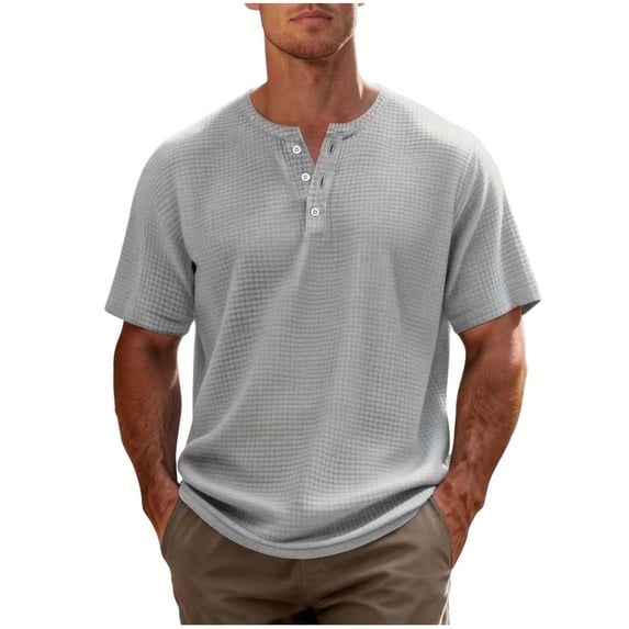 Mens Short Sleeve Henley Shirts Casual Button Waffle Knit T-Shirts Summer Classic Breathable Tee Shirts
