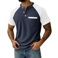 thumbnail image 1 of Mens Short Sleeve Henley Shirts Casual Waffle Knit Colorblock Raglan T-Shirts, Summer Leisure Lounge Tops with Pocket Quick Dry Breathable Outdoor Fashion Tee, 1 of 7
