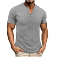 thumbnail image 1 of Mens Short Sleeve Henley Shirts Muscle Fit Workout Quick Dry Soft Tops Casual Vintage Washed 1/2 Button Up Athletic Tees Summer Beach Basic T-Shirts, 1 of 7