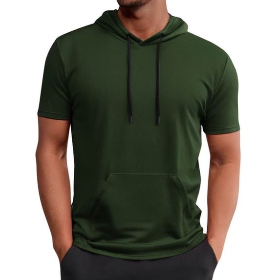 Mens Short Sleeve Hooded Shirt Casual Athletic Quick Dry Breathable Tops Summer Gym Workout Hoodies with Pockets