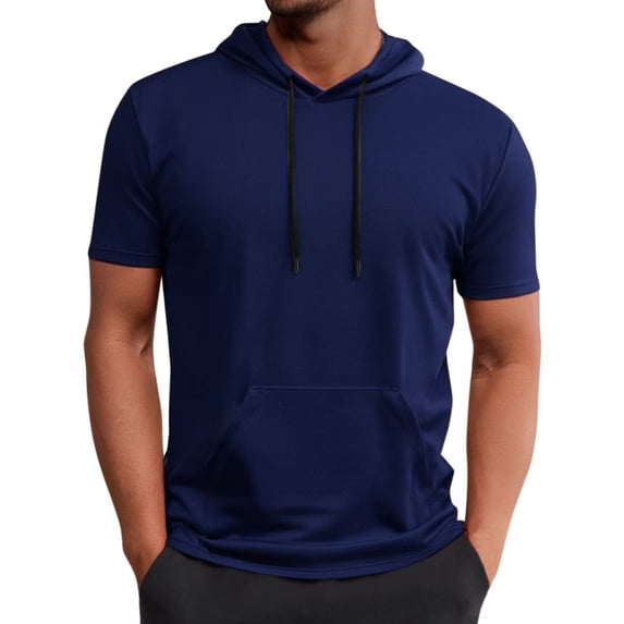Mens Short Sleeve Hooded Shirt Casual Athletic Quick Dry Breathable Tops Summer Gym Workout Hoodies with Pockets
