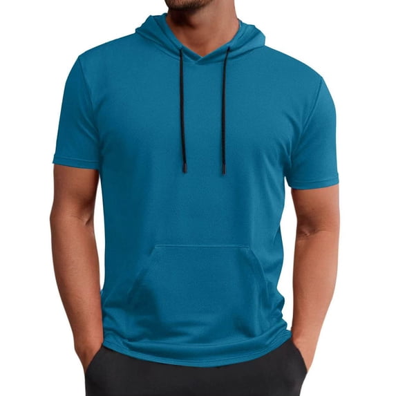 Mens Short Sleeve Hooded Shirt Casual Athletic Quick Dry Breathable Tops Summer Gym Workout Hoodies with Pockets