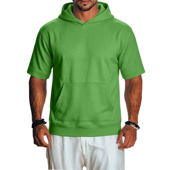Mens Short Sleeve Hooded Sweatshirts,Lightweight Vintage Style Casual Pullover for Summer Sports and Lounge Green 2XL