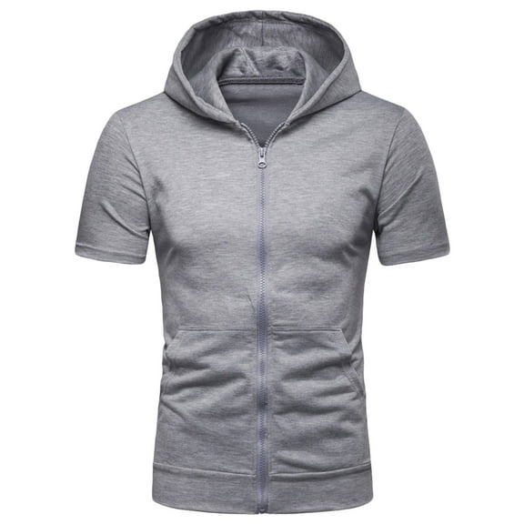 Mens Comfortable Zip Up Hoodie Short Sleeve Lightweight Thin Zipper Jacket