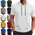 thumbnail image 1 of Mens Short Sleeve Hooded Tshirts with Pocket Loose Fit Hoodie Drawstring Sweatshirt Big and Tall Active Athletic Pullover Shirt Casual Soild color Hoodies for Men, 1 of 7