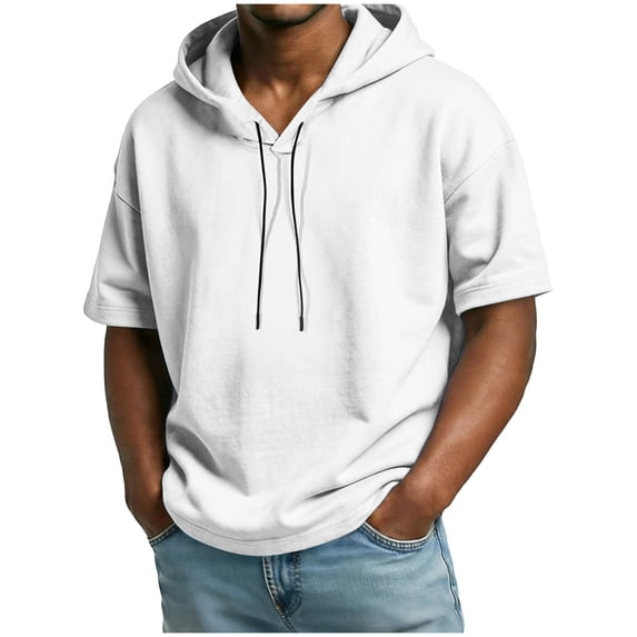 Mens Short Sleeve Hoodie Lightweight Soft Solid Sweatshirts with Pocket