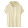 thumbnail image 1 of Mens Short Sleeve Hoodie Sweatshirts Drawstring Hooded Pullover Sports Tops Beige XXXL, 1 of 6
