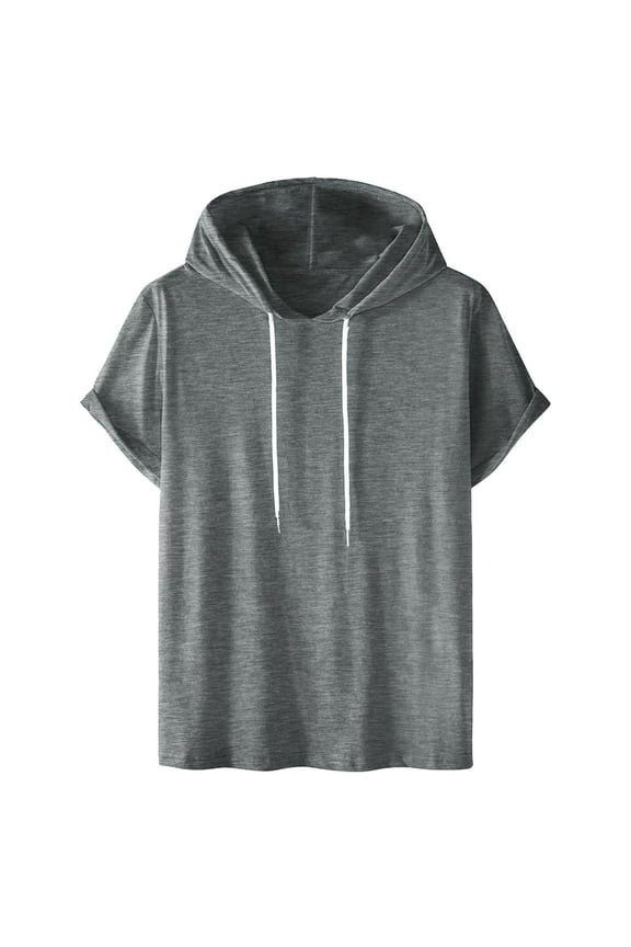 Mens Short Sleeve Hoodie Sweatshirts Drawstring Hooded Pullover Sports Tops