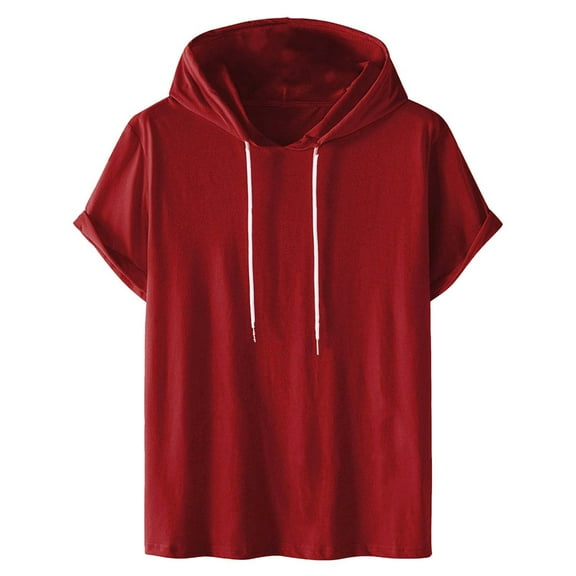 Mens Short Sleeve Hoodie Sweatshirts Drawstring Hooded Pullover Sports Tops