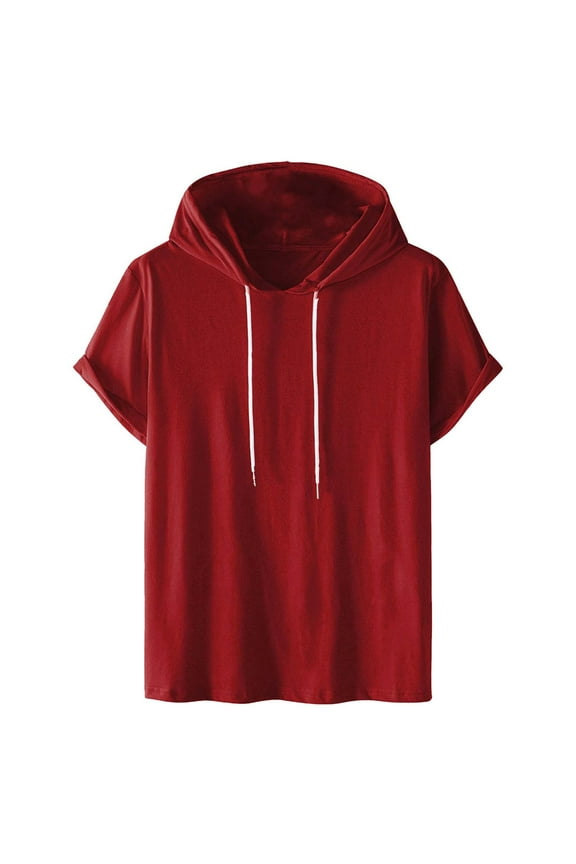Mens Short Sleeve Hoodie Sweatshirts Drawstring Hooded Pullover Sports Tops