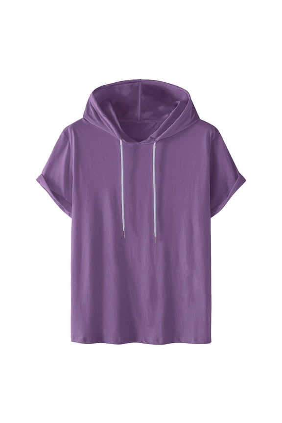 Mens Short Sleeve Hoodie Sweatshirts Drawstring Hooded Pullover Sports Tops