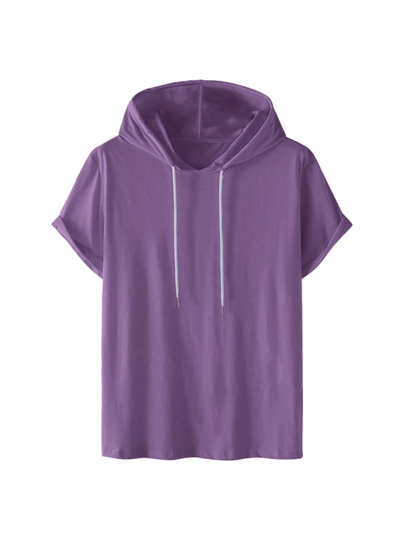 Mens Short Sleeve Hoodie Sweatshirts Drawstring Hooded Pullover Sports Tops