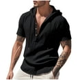 thumbnail image 1 of Mens Short Sleeve Hoodies Lightweight Breathable Deep V Neck Hooded T-Shirt Casual Summer Cotton Linen Shirt, 1 of 9