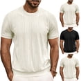 thumbnail image 1 of Mens Short Sleeve Jacquard T-Shirts Old Money Top Business Casual Crew Neck Thermal Pullover Sweater Regular Fit Lightweight Summer Tee Father's Day Gift, 1 of 6
