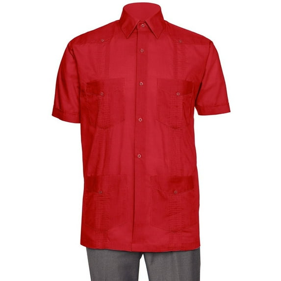 Mens Short Sleeve Linen Look Guayabera Shirt