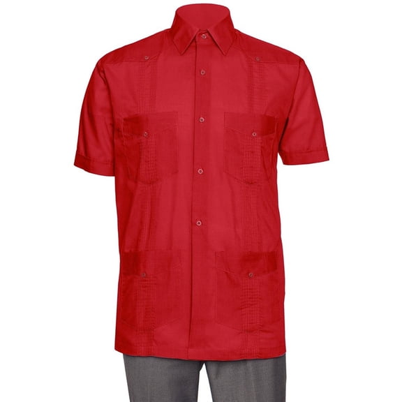 Mens Short Sleeve Linen Look Guayabera Shirt