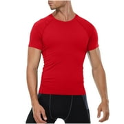Mens Short Sleeve Muscle Fit Compression Workout Shirt Quick Dry Performance Base Layer Crew Neck Raglan Tee for Fitness Bodybuilding Training Moisture Wicking