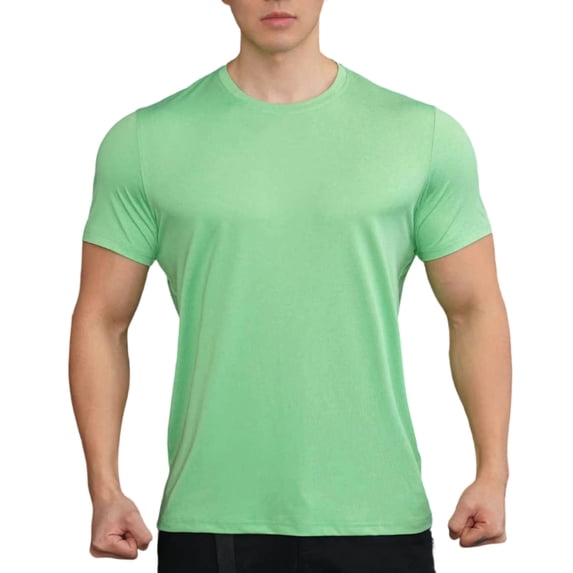 Mens Short Sleeve Muscle T-Shirt Bodybuilding Athletic Training Tee, Muscle Fit Crew Neck Fitness Top, Quick Dry 4-Way Stretch Performance Base Layer Solid Color