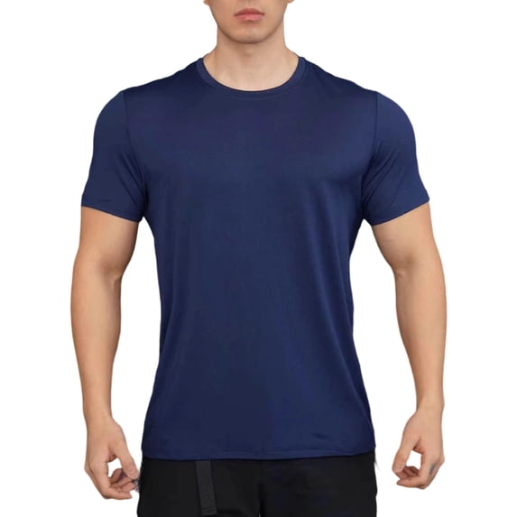 Mens Short Sleeve Muscle T-Shirt Bodybuilding Athletic Training Tee, Muscle Fit Crew Neck Fitness Top, Quick Dry 4-Way Stretch Performance Base Layer Solid Color
