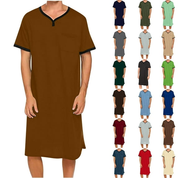 Mens Short Sleeve Nightgown Lounge Pajama Shirt Sleepwear Nightshirt Comfy Nightwear Big & Tall