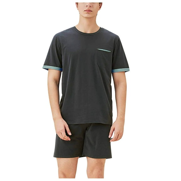 Mens Short Sleeve Pajama Set 2 Piece Cotton Crewneck Sleepwear and Pjs Shorts Set Summer Soft Comfortable Nightwear