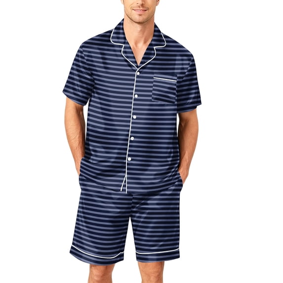 Mens Short Sleeve Pajama Set Soft Loungewear Set Silk Satin Sleepwear Elegant Lounge Summer Pjs Sets