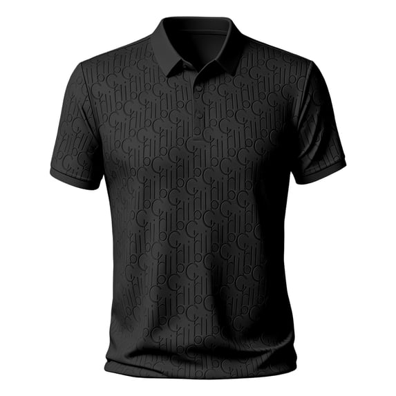 Mens Short Sleeve Polo Shirt Ice Silk Letter Pattern Collared Button Stretch Casual Regular Fit Top
