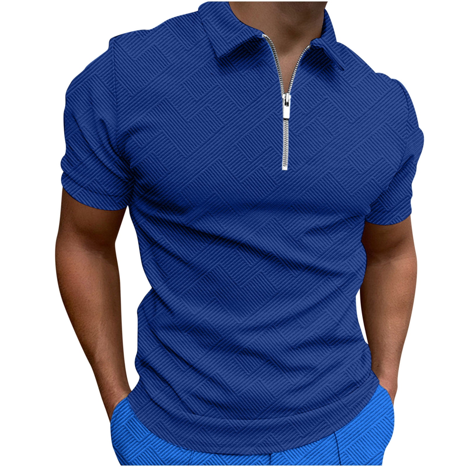 Ribbed Polo Shirts for Men Fashion 1/4 Zip Up Casual Lapel Collared Tops  Short Sleeve Slim Fit Business Work Tee (Large, Khaki) 