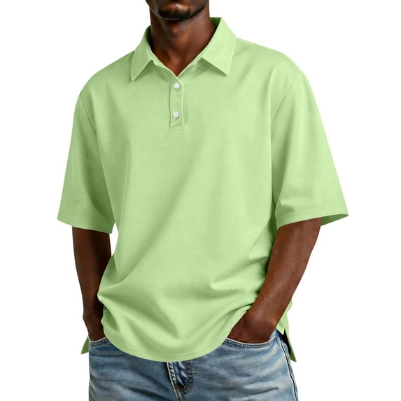 Mens Short Sleeve Polo Shirts in Classic Fit with Stretch and Organic Pique Cotton Light Green M