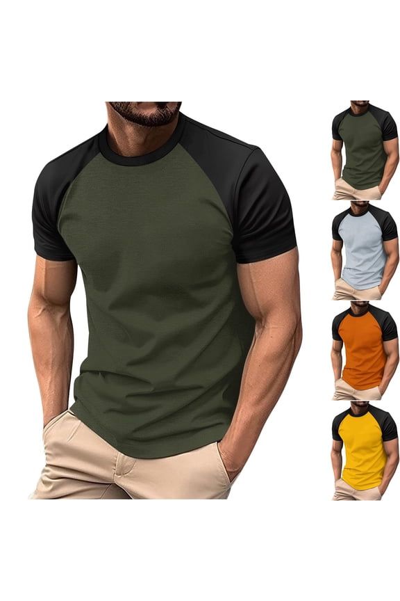 Mens Short Sleeve Raglan T-Shirts Color Block Active Tops Moisture Wicking Quick Dry Workout Tee Crewneck Muscle Basic Fitness Running Shirts