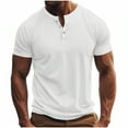 thumbnail image 1 of Mens Short Sleeve Ribbed Muscle Fit Henley Shirts 3 Button Athletic Bodybuilding Workout Tee Casual Slim Summer Beach Tops Stretch Activewear Basic Top, 1 of 6
