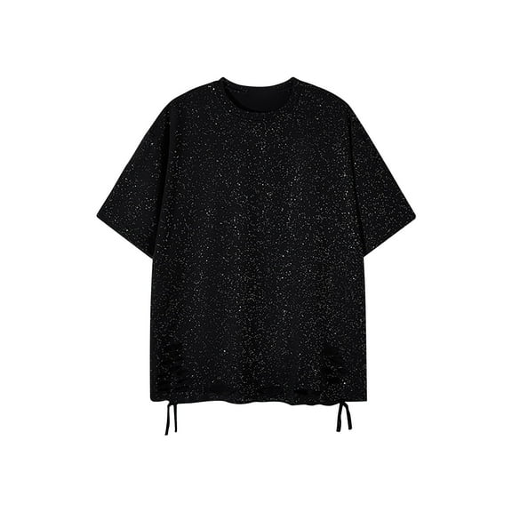 Mens Short Sleeve Ripped Hole T-Shirts Casual Cotton Crewneck T-Shirt Summer Distressed Hipster Hip Hop Shirts