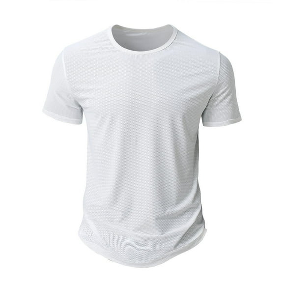 Mens Short Sleeve Running T-Shirts Jacquard Mesh Athletic Base Layer Moisture Wicking Tech Stretch Muscle Fit Workout Tops Lightweight Fitness Tee