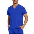 thumbnail image 1 of Mens Short Sleeve Scrubs Tops Nursing Solid Color V Neck Shirts Loose Casual Soft Durable Medical Uniform Workwear with Pockets, 1 of 5