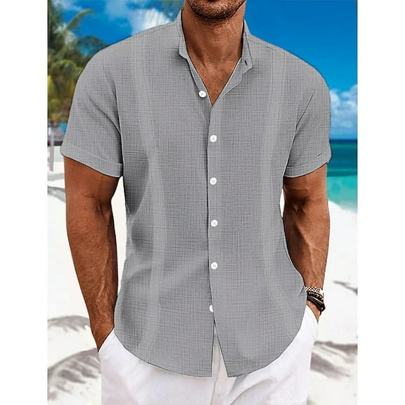Mens Short Sleeve Shirt Button Down Casual Regular Fit Solid Shirts for Men Summer Beach Hawaiian Lightweight Tops with Pocket Gray XXL