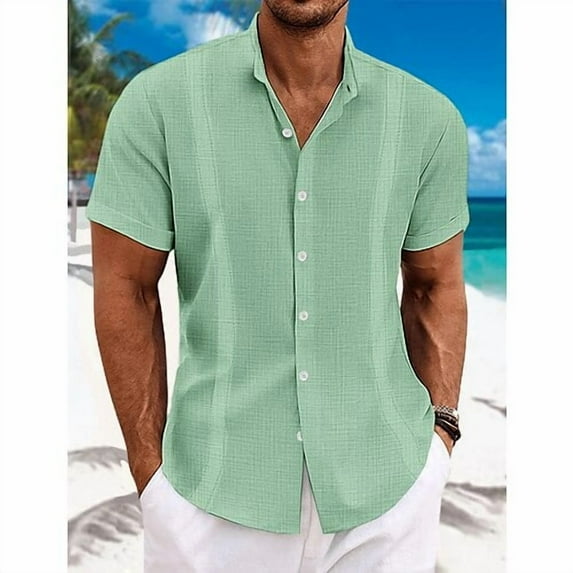 Mens Short Sleeve Shirt Button Down Casual Regular Fit Solid Shirts for Men Summer Beach Hawaiian Lightweight Tops with Pocket Green M