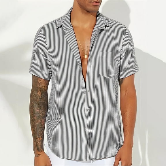 Mens Short Sleeve Shirt, Casual Stand Collar Blouse, Patchwork Design for Daily Outdoor Fashion