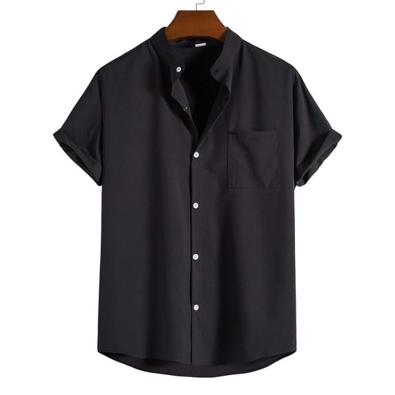 Patlollav Mens Summer Fashion Short Sleeve Casual Solid Color Button-Up Shirts