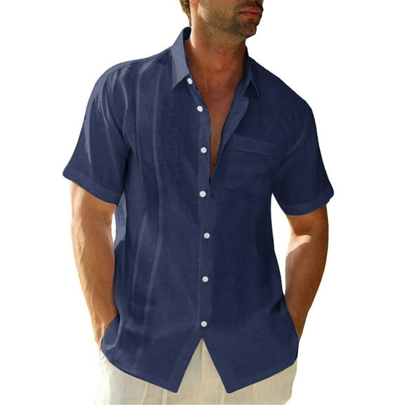 Mens Short Sleeve Shirts Button Down Lapel Solid Color Tops