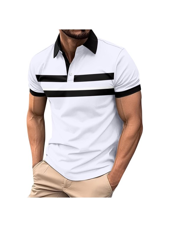 Mens Short Sleeve Shirts Casual Business Work Polo T-Shirt, 3XL