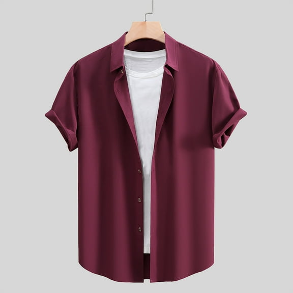 Mens Short Sleeve Shirts Casual Button-Down Collared Tshirts Shirt Boys Solid Color Lightweight Comfort Lapel Office Work Tees Tops