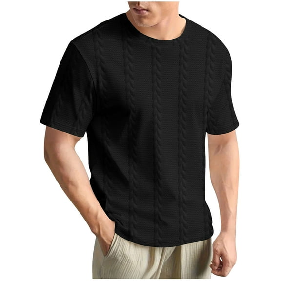 Mens Short Sleeve Shirts Casual Textured Solid Color Crewneck T-Shirt Moisture Wicking Workout Pullover Tee Tops