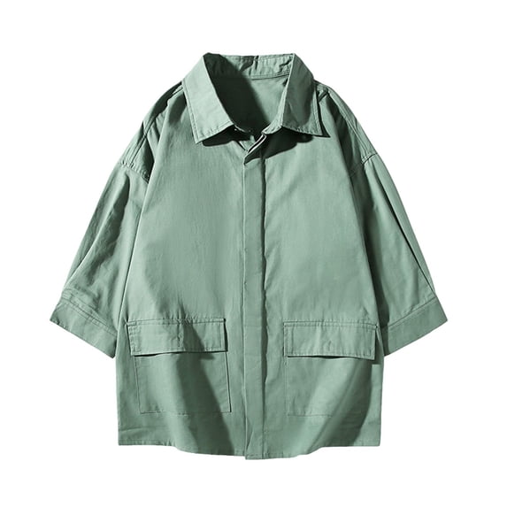 Mens Short Sleeve Shirts, Fall Coats for Men Casual Vintage Solid Color Lapel Button Down T-Shirts with Pockets Big & Tall M-4XL