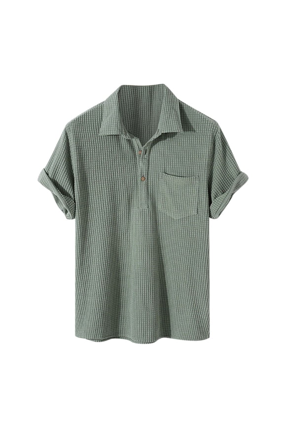 Mens Short Sleeve Shirts Green Tops for Men Men's Summer Fashion Short Sleeve Casual Solid Color Button-Up Shirts Untuckit Shirts,Green,S
