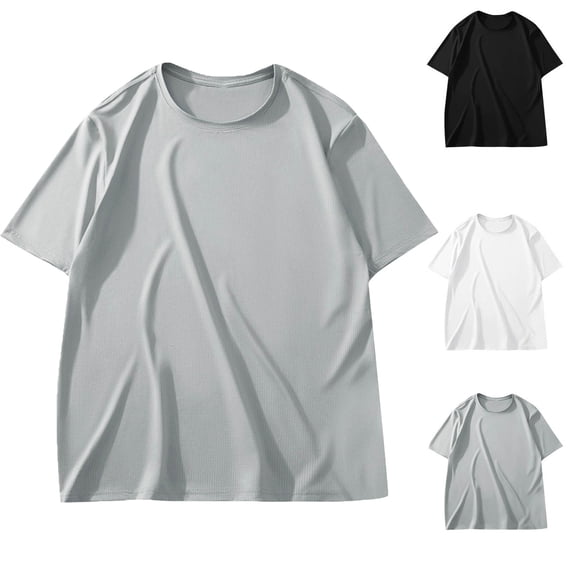 Mens Short Sleeve Shirts Men Casual Fashion Solid Large Size Half Sleeved Short Sleeved Round Neck Gray XL