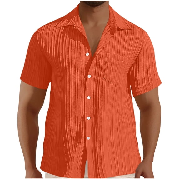 Mens Short Sleeve Shirts, Men's Casual Button Down Shirts - Short Sleeve Summer Textured Beach Wrinkle-Free Shirts