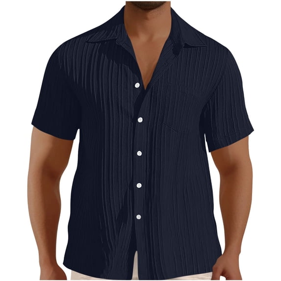 Mens Short Sleeve Shirts, Men's Casual Button Down Shirts - Short Sleeve Summer Textured Beach Wrinkle-Free Shirts