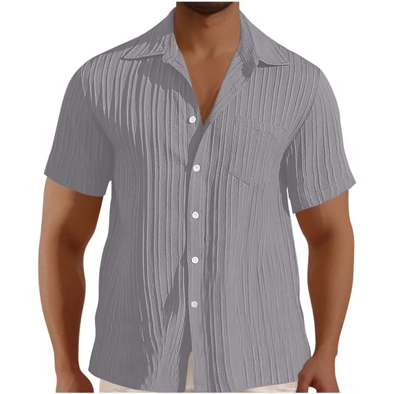Mens Short Sleeve Shirts, Men's Casual Button Down Shirts - Short Sleeve Summer Textured Beach Wrinkle-Free Shirts