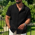 thumbnail image 1 of Mens Short Sleeve Shirts, Mens Waffle Button Down Shirt Short Sleeve Loose Fit Cuban Summer Beach Plain Tops, 1 of 9